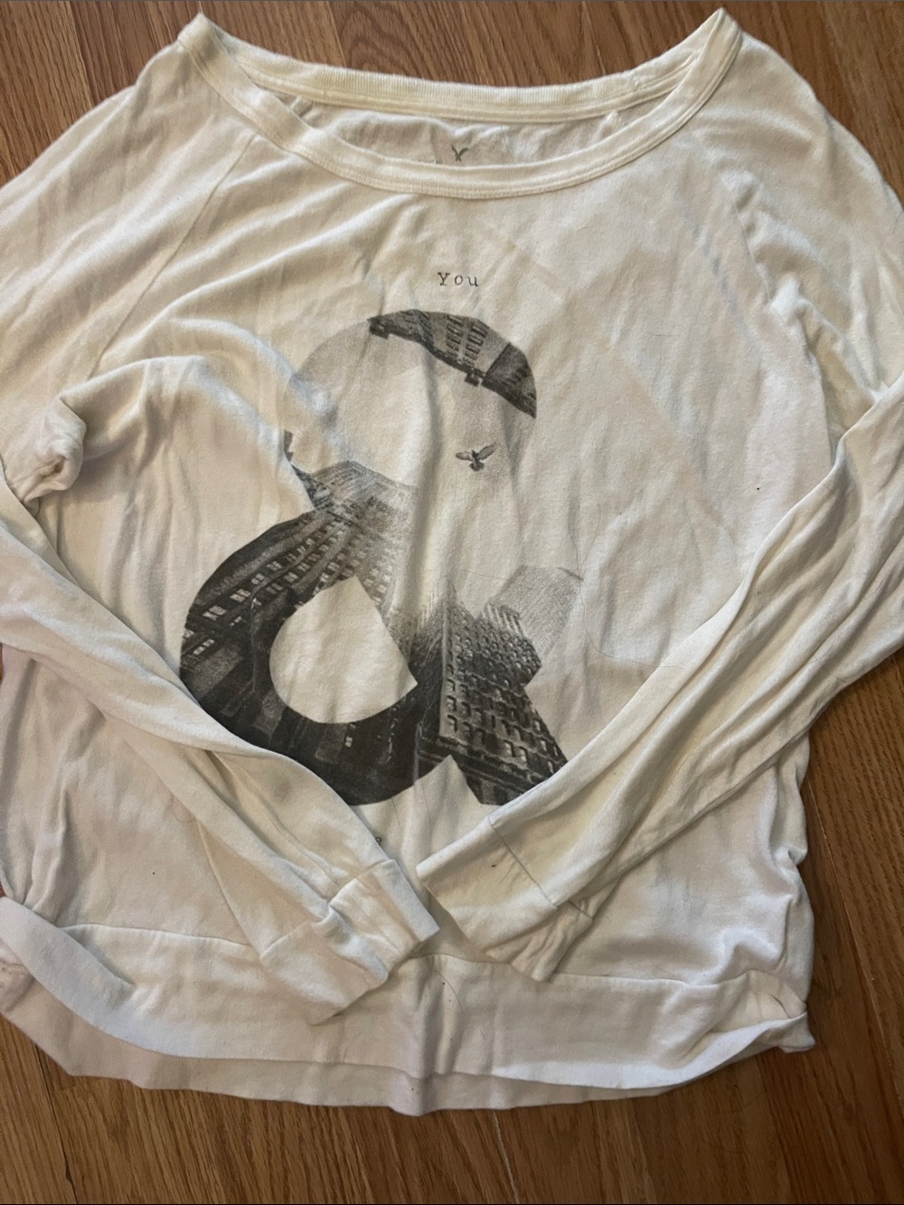 American Eagle Outfitters White Long-Sleeve Graphic Tee